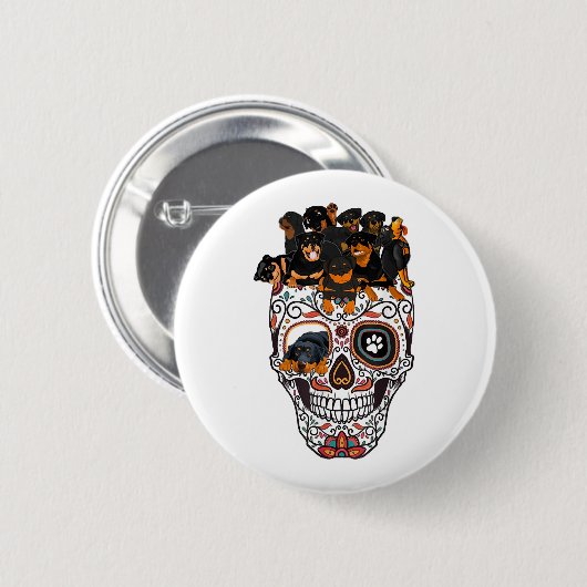Badge Rond 5 Cm mignon crâne de sucre chien rottweiler crâne hallo (Devant & derrière)