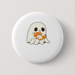 Badge Rond 5 Cm Mignon fantôme et chat, T-shirt classique Hallowee