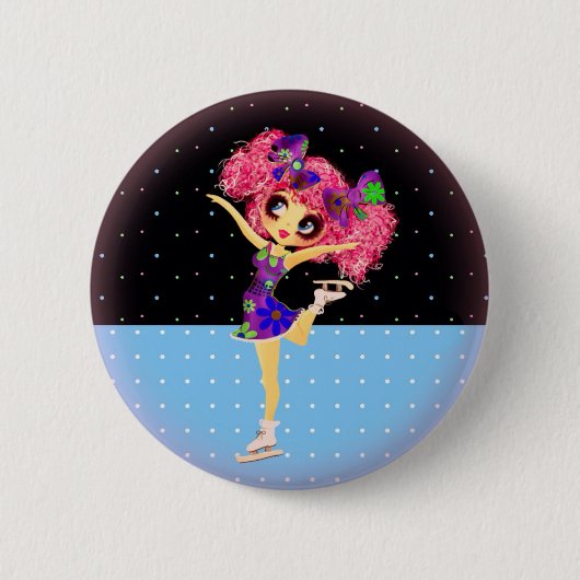 Badge Rond 5 Cm Mignon Figure Patinage Iceskating fille personnali (Devant)