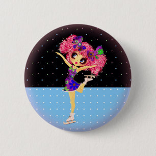 Badge Rond 5 Cm Mignon Figure Patinage Iceskating fille personnali