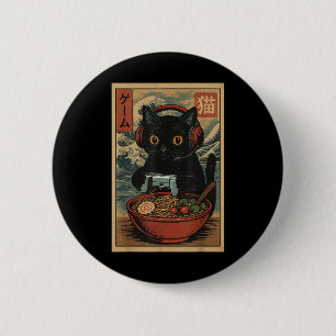 Badge Rond 5 Cm Mignon Kawaii Chat de Joueur Drôle Ramen Rétro Jap