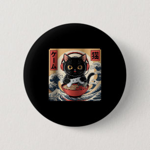 Badge Rond 5 Cm Mignon Kawaii Chat de Joueur Drôle Ramen Rétro Jap