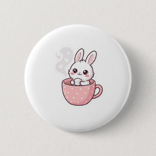 Badge Rond 5 Cm : Mignon Lapin Kawaii dans un Bouton de Tasse à T