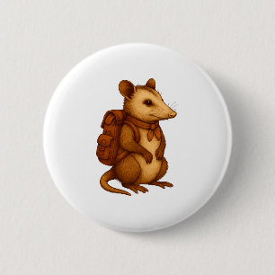 Badge Rond 5 Cm Mignon opossum randonneur en sac à dos campeur for