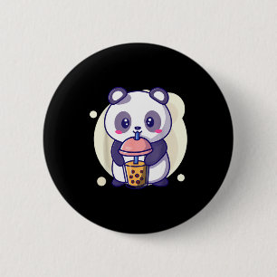 Badge Rond 5 Cm Mignon panda kawaii boit du thé à bulles boba kawa