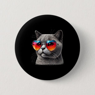 Badge Rond 5 Cm Mignon Saint-Valentin Chat Cœur Lunettes Femmes Fi