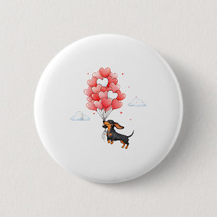 Badge Rond 5 Cm Mignon Teckel Saint-Valentin Cœur Ballon Amateur d