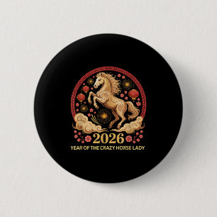 Badge Rond 5 Cm Mignonne année 2026 du cheval fou Dame Luna Fille