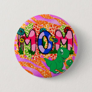 Badge Rond 5 Cm Mignonne Bright Maman Dinosaur Fête des Mères Salu