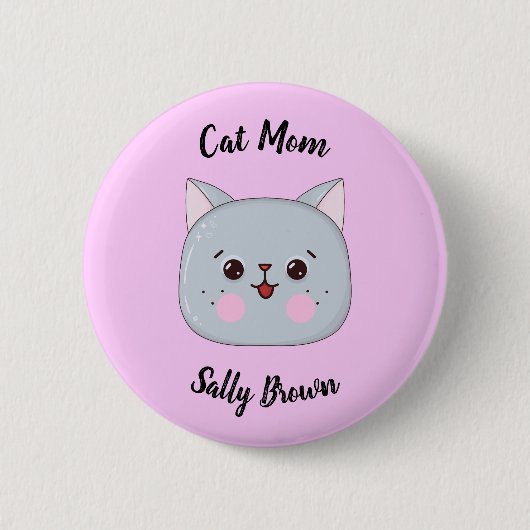 Badge Rond 5 Cm Mignonne Chat Visage Chat Maman (Devant)