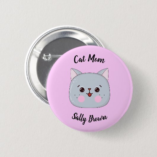 Badge Rond 5 Cm Mignonne Chat Visage Chat Maman (Devant & derrière)