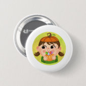 Badge Rond 5 Cm Mignonne fille en costume d'Halloween Citrouille (Devant & derrière)