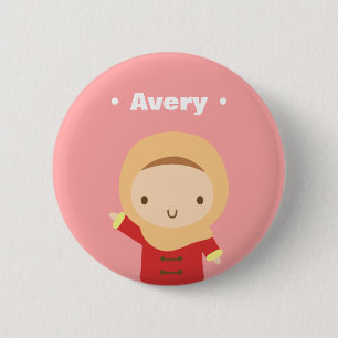 Badge Rond 5 Cm Mignonne fille musulmane avec Hijab Écharpe hiver