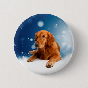 Badge Rond 5 Cm Mignonne Golden Retriever Chien assis dans les éto