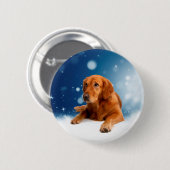Badge Rond 5 Cm Mignonne Golden Retriever Chien assis dans les éto (Devant & derrière)