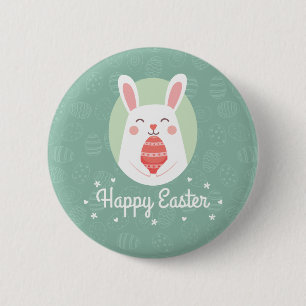 Badge Rond 5 Cm Mignonne lapin avec l'oeuf de Pâques  Bouton de l