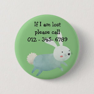Badge Rond 5 Cm Mignonne lapin, contact d'urgence pour enfants