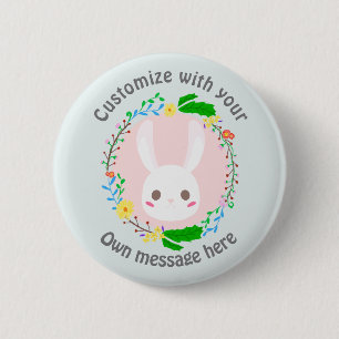 Badge Rond 5 Cm Mignonne lapin de Pâques Face Fleur Wreath personn