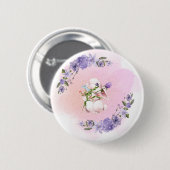 Badge Rond 5 Cm Mignonne lapin et fleurs (Devant & derrière)
