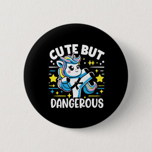 Badge Rond 5 Cm Mignonne, Mais Dangereux Cool Karate Unicorn Girl