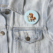 Badge Rond 5 Cm Mignonne Pony Mange Manger Des Marguerites (En situation)
