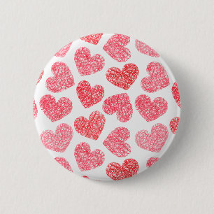 Badge Rond 5 Cm Mignonne Rouge Doodled Heart Valentine's Day Motif