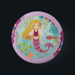 Badge Rond 5 Cm Mignonne sirène fille<br><div class="desc">Une mignonne sirène sous l'épingle de mer avec l'étoile de mer et le poisson. Un cadeau parfait pour tout le monde.</div>