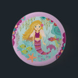 Badge Rond 5 Cm Mignonne sirène fille<br><div class="desc">Une mignonne sirène sous l'épingle de mer avec l'étoile de mer et le poisson. Un cadeau parfait pour tout le monde.</div>