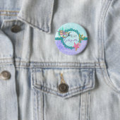 Badge Rond 5 Cm Mignonne sirène Turquoise et violet Monogramme Joy (En situation)