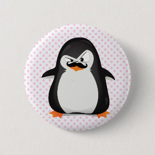 Badge Rond 5 Cm Mignons Pingouins Blancs Et Moustache Amusante