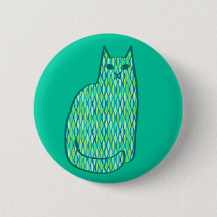 Badge Rond 5 Cm Milieu du siècle moderne Chat, Mint et Lime Vert