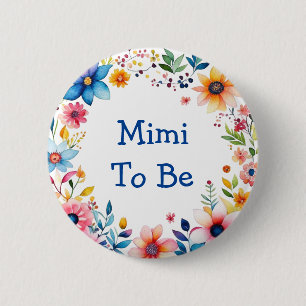 Badge Rond 5 Cm Mimi pour être Floral rose et Baby shower bleu