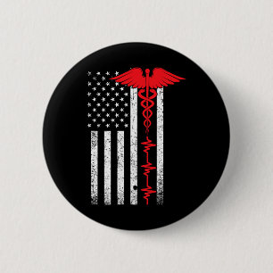 Badge Rond 5 Cm Mince Red Line Usa Drapeau Infirmière