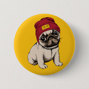 Badge Rond 5 Cm Mini carlin de hippie de chiot