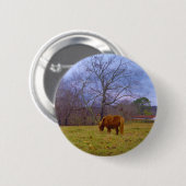 Badge Rond 5 Cm Miniature brun cheval bleu ciel (Devant & derrière)