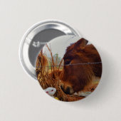 Badge Rond 5 Cm Miniature cheval Brown et lapin de Pâques (Devant & derrière)