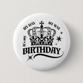 Badge Rond 5 Cm Minimal Black Crown Birthday Quote Typography (Devant)