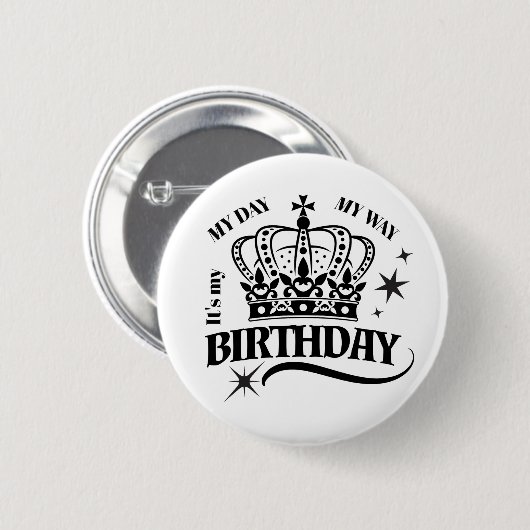 Badge Rond 5 Cm Minimal Black Crown Birthday Quote Typography (Devant & derrière)