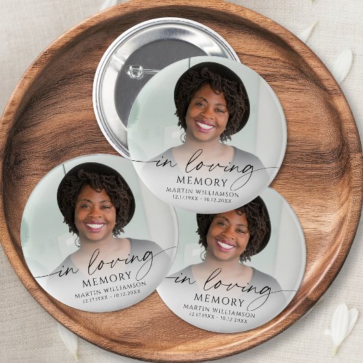 Badge Rond 5 Cm Minimal Funeral Photo In Loving Memory Memorial