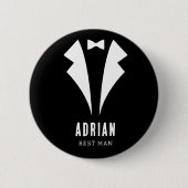Badge Rond 5 Cm Minimal Wedding Best Man Name Black Tuxedo (Devant)