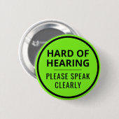 Badge Rond 5 Cm Minimalist Neon Green Text Hard of Hearing (Devant & derrière)