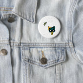Badge Rond 5 Cm Minou et papillons de Chibi d'Anime (En situation)