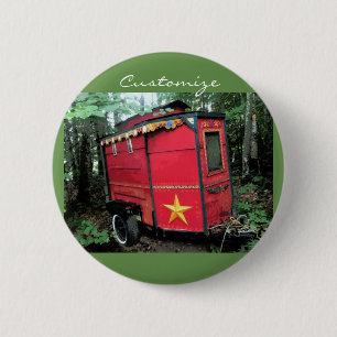 Badge Rond 5 Cm Minuscule caravane rouge tzigane customisée