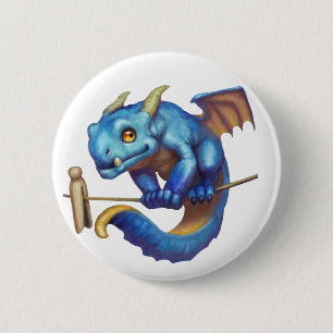Badge Rond 5 Cm Minuscule Dragon Bleu