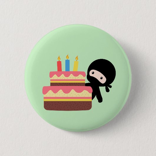 Badge Rond 5 Cm Minuscule Ninja derrière le gâteau d'anniversaire (Devant)