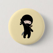 Badge Rond 5 Cm Minuscule Ninja heureux sur Jaune (Devant)