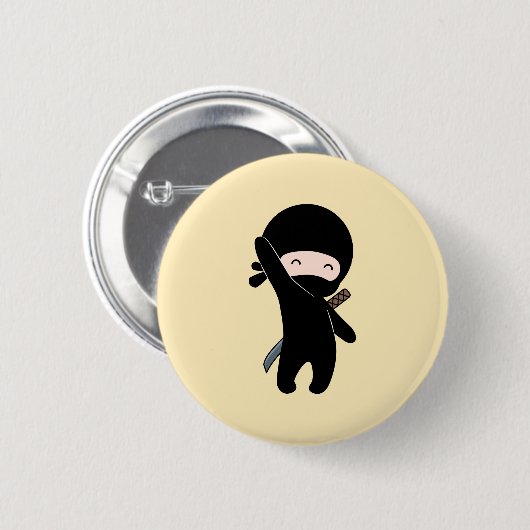 Badge Rond 5 Cm Minuscule Ninja heureux sur Jaune (Devant & derrière)