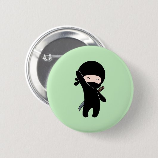 Badge Rond 5 Cm Minuscule Ninja heureux sur vert (Devant & derrière)