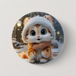 Badge Rond 5 Cm Misha - Un léopard des neiges moelleux