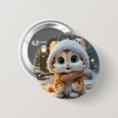 Badge Rond 5 Cm Misha - Un léopard des neiges moelleux (Devant & derrière)